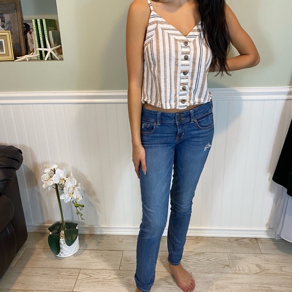 RD Style Cotton Flax Striped Crop Cami w/ Buttons - Picture 3 of 8